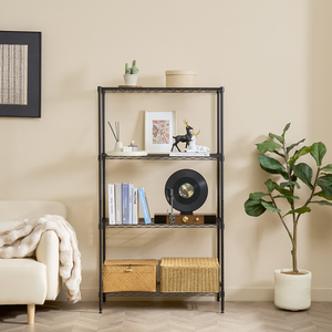 MZG Contemporary Home Living Room Space Saving Black Metal Slim 4 Tier Wire Storage Organizer Rack - Product Image 3