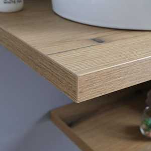 Mobile Bagno Sospeso Minimalista in Rovere Naturale da 80 cm con Lavabo Kos Integrato - Product Image 5