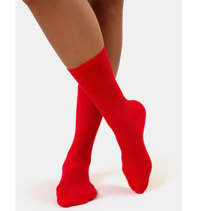 Calcetines atléticos de alta calidad para mujer, 100% de algodón, punto personalizado, patrón de letras, puño inferior, Logo, calcetines rojos para mujer - Product Image 4