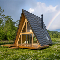 Cabane préfabriquée moderne en forme de A avec salle de bain et fenêtres panoramiques pour maison de vacances et complexe hôtelier, maison triangulaire