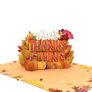 Carte de vœux 3D pop-up avec estampage doré et couleur personnalisée - Design artisanal de style européen pour les célébrations de Thanksgiving - Product Image 1