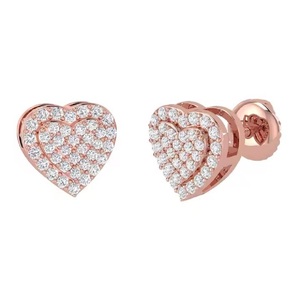 Wholesale Bulk <b>Heart</b>-Shaped Diamonds Stud <b>Earrings</b> Fashionable Trendy Design for Wedding and Engagement for Ladies - Product Image 2