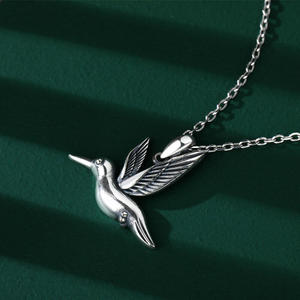 Jeulia Sterling Silver <b>Hummingbird</b> <b>Necklace</b> with Emerald and Princess Cut Diamonds - Product Image 6