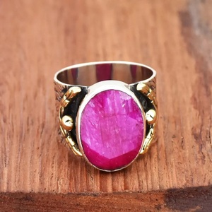 แหวนสองสีทับทิม925เงินสเตอร์ลิงประดับดอกไม้แหวนครบรอบโบฮีเมียน - Product Image 4