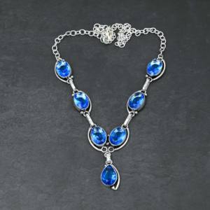 Collier en topaze bleue de laboratoire, forme poire, 10x14 mm, argent sterling, 18 pouces, cadeau de mariage de luxe, bijoux - Product Image 6