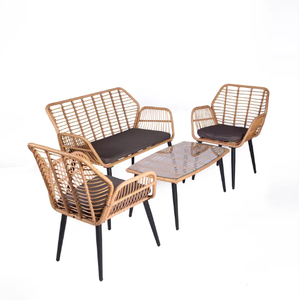 Juego moderno de sofás de mimbre para patio de 4 piezas para uso en jardín al aire libre o sala de estar Muebles versátiles y elegantes - Product Image 1