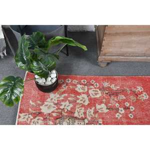 พรมตุรกีโบราณ3.8x6.3ft ขนสัตว์สีเบจสีแดงงานปะต่อดีไซน์แอบสแตรกต์ขนาด10มม. - Product Image 5