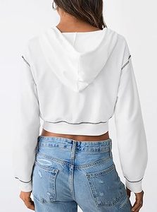 Sweat-shirt à capuche court zippé de qualité supérieure OEM, style streetwear, 100% coton, haut court pour femmes, sweat-shirts pour femmes - Product Image 4