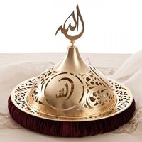 Ensemble de décoration de table pour le Ramadan et l'Aïd - Plateau en bois fait à la main et en laiton martelé avec porte-bougie, pots, jeu de tic-tac-toe et contenants