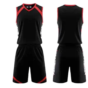 Комфортная 2024 спортивная одежда черного и красного цвета, с логотипом команды, баскетбольная форма с принтом