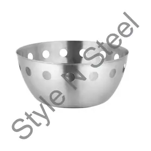 不锈钢批发坚果碗独特切割设计水果家用碗准备水果碗圆形带圆孔