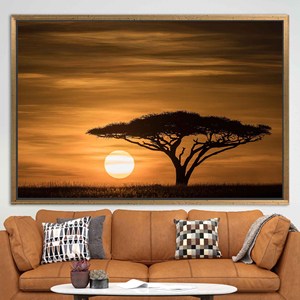 Printed Canvas: Serengeti Sunrise Africa Landscape Artwork for Living Room,1P:Gold <b>Framed</b> - Product Image 1