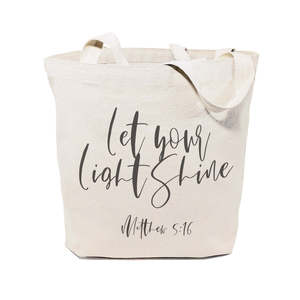 Recyclable Cotton Canvas Tote Bag with Handle 'Let Your Light Shine-Matthew 5:16' Screen Printed Medium Size for Advertising - Product Image 1