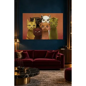 Impression sur toile Fida Terracotta Background Six Cute Cats - Product Image 2