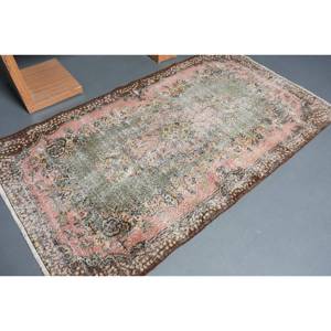 Alfombra de lana turca Vintage de 39x69 pies, diseño de retazos verde y rosa, técnica de tejido plano para decoración de sala de estar adolescente, respaldo de látex - Product Image 2