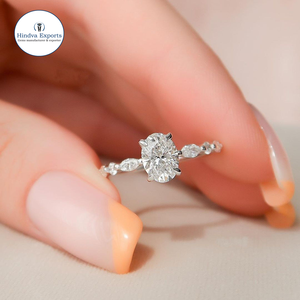 Anillo de Compromiso con Diamante Ovalado de 2 Quilates Cultivado en Laboratorio, Certificado por IGI, Anillo Clásico de Oro Sólido de 14K para Boda y Aniversario con Corte Marquesa - Product Image 1