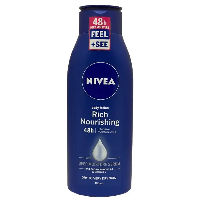 NIVEA reichhaltige nahrungsfähige Körperlotion (400 ml), 48 Stunden nachfüllung körperfeuchtigkeitscreme intensive feuchtigkeitsspendende Creme mit Mandelöl
