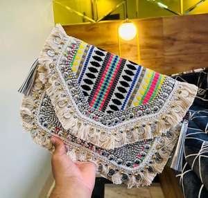 Embellished Banjara Boho Evening Clutch <b>Bag</b> Elegant Boho Style with Intricate Embellishments - Product Image 3