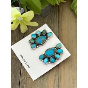 Turquoise and <b>Sterling</b> <b>Silver</b> Post <b>Stud</b> <b>Earrings</b> by Geraldine James Royston Bezel Set - Product Image 4