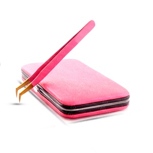 Color <b>Pink</b> Tip Gold Stainless Steel Eyelash Extension Tweezers Extra Sharp Point Hand Crafted Private Label - Product Image 5