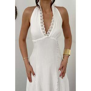 Robe blanche à lacets avec détails en dentelle - Blanc - Product Image 4