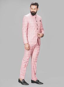 Costume 2 pièces basique en polyester à col banni pour hommes, coupe longue régulière, respirant, tenue de cérémonie pour Scoot La-pour le travail - Product Image 3