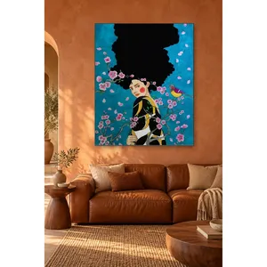 ผู้หญิงฟิดาในชุดกิโมโนพร้อมลายดอกซากุระและนกหลากสีบนผืนผ้าใบ - Product Image 2