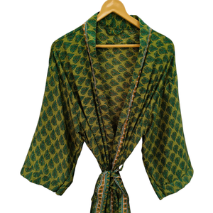 Kimono de verano de lujo para cubrir el bikini, bata larga de noche, Kimono Sari de seda reciclado vintage indio hecho a mano, - Product Image 1