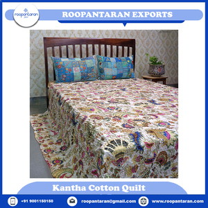 Magasins d'usine de qualité supérieure coton indien brodé à la main sérigraphié Queen Size Kantha à vendre au prix le plus bas - Product Image 2