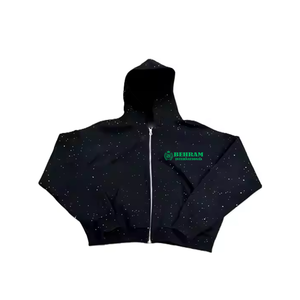Sweat-shirts à capuche unisexes personnalisés pas chers avec fermeture éclair et strass pour hoodie zippé épais de longueur standard 100% coton - Product Image 3