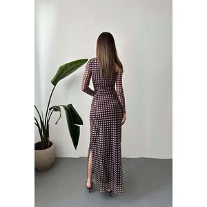 Vestido de Tul con Estampado a Cuadros Marrones - Marrón - Product Image 5
