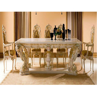 Ensemble de table à manger moderne en teck avec plateau en marbre, look élégant, 8 places, ensemble de chaises de salle à manger artisanales, fabrication professionnelle, durable, fabriqué en Inde
