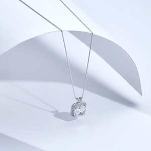 Vintage Rhodium-Plated Diamond & Pearl Pendant on <b>Rope</b> <b>Chain</b> 92.5 Silver Bezel Setting Animal Shape - Product Image 1