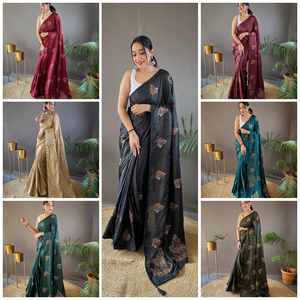Saree traditionnel en soie élégant avec chemisier à broderie Zari vêtements de fête de mariage indien pakistanais pour femmes - Product Image 4