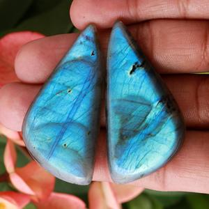 Boucles d'oreilles en labradorite naturelle, perles assorties, cabochon, pierre de feu multiple lisse pour boucle d'oreille, paire de cristal - Product Image 3