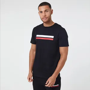 tshirt supplier fashion cotton oversized tee custom boxy fit blank t shirt for men's clothing STRIPE LOGO T-SHIRT BLACK