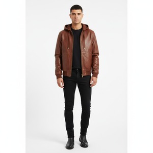 Sudadera con capucha de cuero para hombre/Chaquetas de cuero con capucha para hombre y mujer en calidad Premium | Chaqueta con capucha - Product Image 1