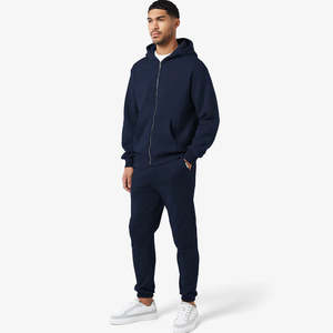 ชุดออกกำลังกายสองชิ้นสีพื้นคุณภาพสูง เสื้อฮู้ดซิปเต็มตัว ชุดวิ่งออกกำลังกาย ชุดแทรคสูทผู้ชายแบบสั่งทำพิเศษ - Product Image 1