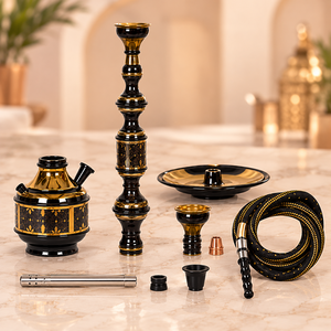 Boury Dawar Luxury Egyptian Tabletop Brass <b>Hookah</b> | Handmade Traditional Arabic <b>Shisha</b> Water Pipe with Laser Engraving - Product Image 3