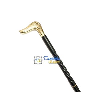 Brass Polish Dog Head Handle Adjustable Spiral Black <b>Wooden</b> Walking <b>Stick</b> For Grandfather & Grandmother With Wholesale Price - Product Image 1