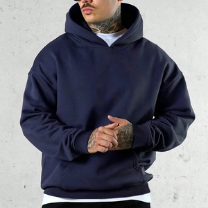 Premium 100% algodón Rib Cuff Pullover Sudadera con capucha para hombres Logotipo personalizado Bolsillo de gran tamaño Hombro caído Atlético Tinte liso - Product Image 2