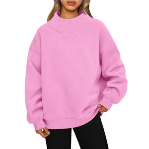 Sudadera de cuello alto personalizado al por mayor de lana de gran tamaño pulóver en blanco hombro caído alta calidad cuello simulado Sudadera Mujer - Product Image 3
