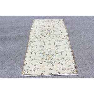 Alfombra Turca Vintage de 3.3x5.9 pies, Alfombra de Lana Ikat Verde Amarillo - Product Image 1