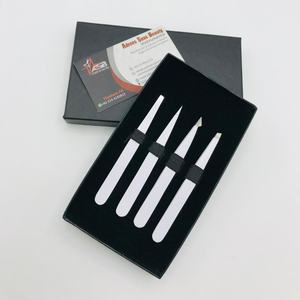 Pinzas de cejas de acero sostenible mate blanco con logotipo personalizado, herramienta de depilación de cejas puntiagudas cuadradas inclinadas para uso de belleza - Product Image 4