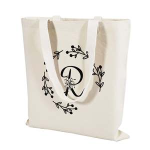 <b>Initial</b> 'R' Letter Cotton Canvas Tote <b>Bag</b> Medium Personalized Beach <b>Bag</b> <b>Initials</b> Eco-Friendly Screen Pattern for Advertising - Product Image 2