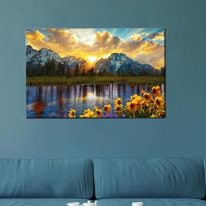 Affiche sur toile faite à la main du parc Grand Teton, paysage montagneux à suspendre au mur, 1P : encadrée - Product Image 1