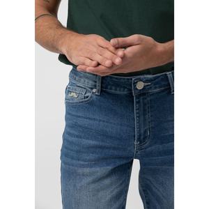 Tissu Slim Fit Blue Denim Stone Wash Comfort pour homme avec élasthanne bleu - Product Image 4