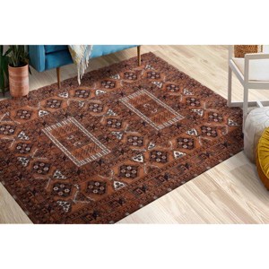 Tapis géométrique anatolien : Décoration vintage turque pour couloir, tapis imprimé, tapis fin non tissé - Product Image 2