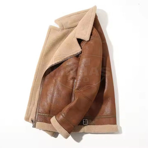 Winter Warm Shearling <b>Jacket</b> Men Faux <b>Fur</b> <b>Lined</b> Thick Leather <b>Jacket</b> - Product Image 3