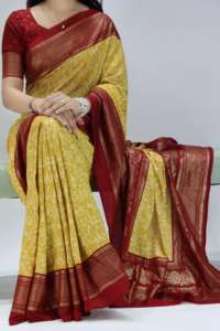 Sari de Seda Tussar Estampado de Última Moda con Trabajo en Foil, Fabricante y Proveedor de Moda Femenina de la India a la Tarifa Más Baja - Product Image 5